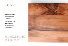 Schneidebrett aus französischem Nussbaum in Größe XL 60 x 30 x 3 cm - rutschfeste Edelstahlfüße - ruhrholz