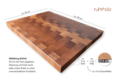 Schneidebrett - französischer Nussbaum - Stirnholz - Größe 40 x 30 x 3 cm - rutschfeste Edelstahlfüße - ruhrholz