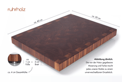 Schneidebrett - Nussbaum Stirnholz - Größe 40 x 30 x 3 cm - rutschfeste Edelstahlfüße - ruhrholz